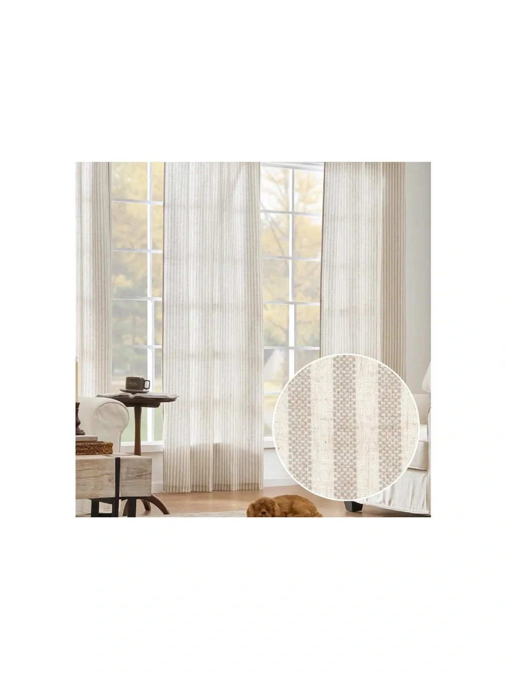 Striped Curtains Light-Filtering Rod Pocket Back Tab - TAUPE GRAY ON BEIGE